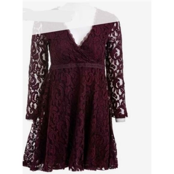 Altar'd State Calysta Burgundy Floral Lace Embroidered Long Sleeve Mini Dress XS - Picture 3 of 6